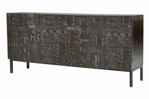 BUFET HIEROGLYPH 180CM, MARO/NEGRU, DIN LEMN MASIV DE MANGO, GINER Y COLOMER - Img 3