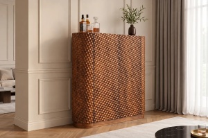 BUFET LIVING ALDON 140CM, REALIZAT DIN LEMN DE MANGO, TEXTURA 3D, DE CULOARE MARO/NATUR