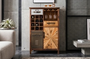 BUFET LIVING DEOSEBIT, ATELIER 120CM, REALIZAT DIN LEMN DE PIN SI METAL, CULOARE MARO ANTICHIZAT/NATUR, ARTIM GROUP - Img 6