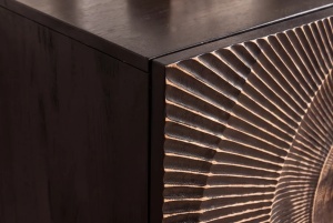 BUFET LIVING GOLDEN SUNSET 100CM, MODEL 3D, REALIZAT DIN LEMN DE MANGO SI PICIOARE DIN METAL, CULOARE NEGRU/AURIU - Img 8