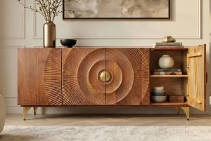 BUFET LIVING GOLDEN SUNSET 180CM, REALIZAT DIN LEMN DE MANGO, DE CULOARE MARO, MODEL 3D, ARTIM GROUP - Img 5