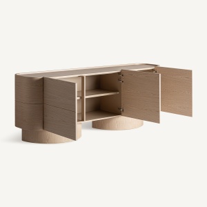 BUFET LIVING PRAYSSAC 220CM, REALIZAT DIN LEMN FURNIR DE STEJAR, FINISAJ CREM, VICAL HOME - Img 2