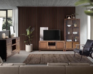 BUFET LIVING SUNDERLAND 180CM, REALIZAT DIN LEMN RECICLAT, CULOARE NEGRU RUGINIU, STIL VINTAGE, GINER Y COLOMER - Img 9