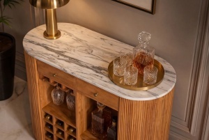 BUFET PENTRU STICLE, TRES CHIC 120CM, REALIZAT DIN LEMN NATURAL DE MANGO SI MARMURA, ARTIM GROUP - Img 3