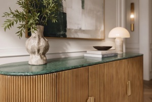 BUFET VENEZIANO 170CM, REALIZAT DIN LEMN DE MANGO SI BLAT DIN MARMURA, DE CULOARE TURCOAZ/AURIU, ARTIM GROUP - Img 4