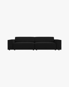 CANAPEA CU 3 LOCURI JODIE, 204X99 CM, ADANCIME SCAUN 62 CM, NEGRU, TAPITAT CU TAPITERIE DIN TEXTIL STRUCTURAT MEGAN, MICADONI