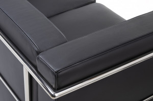 CANAPEA DUBLA NEAGRA DIN PIELE NATURALA SOFT LC2 STIL MODERN - Img 3