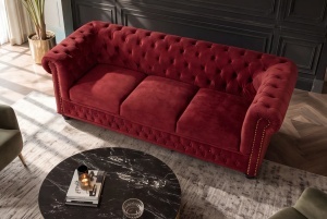 CANAPEA ELEGANTA CHESTERFIELD 205CM, DIN LEMN SI TEXTIL CATIFEA, CULOARE ROSIE, INVICTA INTERIOR - Img 2