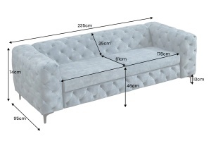 CANAPEA ELEGANTA CHESTERFIELD 235CM, DIN LEMN SI TEXTIL CATIFEA, CULOARE ALBASTRU, INVICTA INTERIOR - Img 10