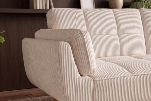 CANAPEA EXTENSIBILA BOUTIQUE 215CM, 3 LOCURI, REALIZAT DIN LEMN SI CATIFEA RAIAT, CULOARE BEJ - Img 7
