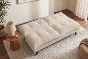 CANAPEA EXTENSIBILA COCO 190CM, 3 LOCURI, REALIZATA DIN LEMN SI CATIFEA RAIATA, DE CULOARE BEJ, ARTIM GROUP - Img 8