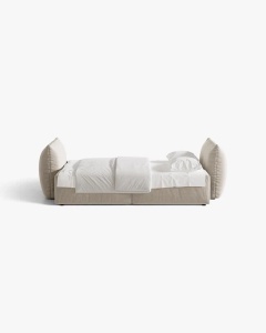 CANAPEA EXTENSIBILA CU 3 LOCURI, BLOOM, 250 CM, BEJ DESCHIS, CU TAPITERIE DIN TEXTIL CATIFEA CASINO, MICADONI - Img 3