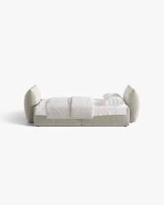 CANAPEA EXTENSIBILA CU 3 LOCURI, BLOOM, 250 CM, GRI DESCHIS, CU TAPITERIE DIN TEXTIL STRUCTURAT WIND, MICADONI - Img 3