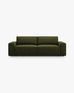 CANAPEA EXTENSIBILA CU 3 LOCURI, JODIE, 107X472 CM, ADANCIME SCAUN 62 CM, VERDE MASLINIU INCHIS, TAPITAT CU TAPITERIE DIN TEXTIL BOUCLE BALOO, MICADONI