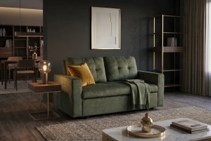 CANAPEA EXTENSIBILA DE APARTAMENT, SMART 140CM, 2 LOCURI, DIN LEMN SI MATERIAL CATIFEA, CULOARE VERDE, INVICTA INTERIOR - Img 9