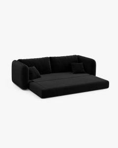 CANAPEA EXTENSIBILA DORMI, NEGRU, 225X94 CM, TAPITAT CU TAPITERIE DIN TEXTIL CATIFEA SALVADOR, MICADONI - Img 4