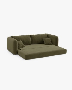 CANAPEA EXTENSIBILA DORMI, VERDE, 225X94 CM, TAPITAT CU TAPITERIE DIN TEXTIL CATIFEA SALVADOR, MICADONI - Img 4