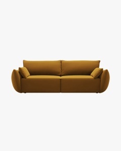 CANAPEA EXTENSIBILA KAELLE, 244 CM, CU 3 LOCURI, GALBEN, CU TAPITERIE DIN TEXTIL CATIFEA BLUVEL, MICADONI