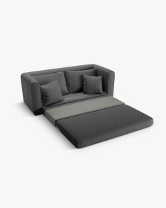 CANAPEA EXTENSIBILA LIDO, GRI INCHIS, 158X69 CM, TAPITAT CU TAPITERIE DIN TEXTIL STRUCTURAT SOLID, MICADONI - Img 5