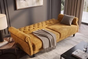 CANAPEA EXTENSIBILA LIVING MAISON 220CM, REALIZATA DIN CATIFEA, CULOARE GALBEN MUSTAR - Img 2