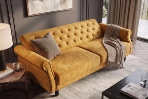 CANAPEA EXTENSIBILA LIVING MAISON 220CM, REALIZATA DIN CATIFEA, CULOARE GALBEN MUSTAR - Img 12