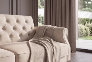 CANAPEA EXTENSIBILA MAISON BELLE 220CM, REALIZATA DIN LEMN SI CATIFEA, CULOARE BEJ, INVICTA INTERIOR - Img 7