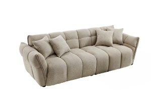 CANAPEA LIVING CLOUD 260CM, 3 LOCURI, REALIZAT DIN LEMN SI MATERIAL TEXTIL BOUCLE, CULOARE BEJ/GRI