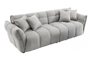 CANAPEA LIVING CLOUD 260CM, 3 LOCURI, REALIZAT DIN LEMN SI MATERIAL TEXTIL BOUCLE, CULOARE GRI
