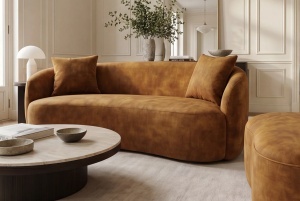 CANAPEA LIVING SEMIROTUNDA ELEMENTS, 180CM, 2 LOCURI, DIN LEMN SI MATERIAL CATIFEA, CULOARE GALBEN MUSTAR, INVICTA INTERIOR - Img 3