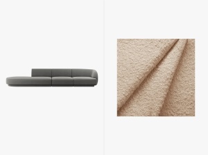 CANAPEA MILEY, CU 4 LOCURI, PE STANGA, BEJ, CU TAPITERIE DIN TEXTIL BOUCLE BALOO, MICADONI
