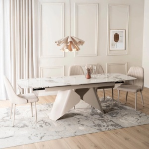 CEL MAI MIC PRET!!!MASA EXTENSIBILA 160-240CM, ARTIM MEBLE, REALIZATA DIN METAL SI CERAMICA, CULOARE MARMURA ALBA/CREM, STIL MODERN - Img 5