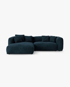 COLTAR CU 2 LOCURI, MARTINA, PE STANGA, 280 CM, ALBASTRU INCHIS, TAPITAT CU TAPITERIE DIN TEXTIL CATIFEA VOGUE, MICADONI