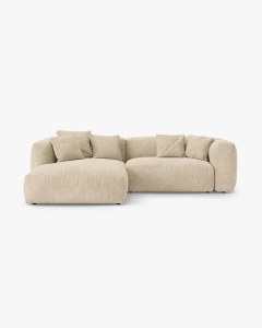 COLTAR CU 2 LOCURI, MARTINA, PE STANGA, 280 CM, BEJ DESCHIS, TAPITAT CU TAPITERIE DIN TEXTIL CATIFEA VOGUE, MICADONI