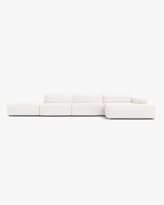 COLTAR CU 5 LOCURI JODIE, PE DREAPTA, 341X162 CM, ALB, TAPITAT CU TAPITERIE DIN TEXTIL BOUCLE BALOO, MICADONI - Img 1