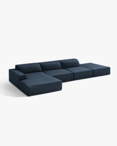 COLTAR CU 5 LOCURI JODIE, PE STANGA, 341X162 CM, ALBASTRU INCHIS, TAPITAT CU TAPITERIE DIN TEXTIL BOUCLE BALOO, MICADONI - Img 3