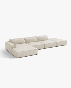 COLTAR CU 5 LOCURI JODIE, PE STANGA, 341X162 CM, BEJ, TAPITAT CU TAPITERIE DIN TEXTIL BOUCLE BALOO, MICADONI - Img 3