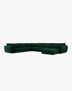 COLTAR CU 8 LOCURI, KAELLE, PE STANGA, 384 CM, VERDE SMARALD, TAPITAT CU TAPITERIE DIN TEXTIL CATIFEA BLUVEL, MICADONI - Img 2