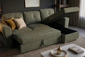 COLTAR CU SPATIU DE DEPOZITARE, APARTMENT 245CM, 3 LOCURI, REALIZAT DIN MATERIAL TEXTIL, DE CULOARE VERDE, ARTIM GROUP - Img 9