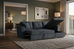 COLTAR CU SPATIU DE DEPOZITARE, APARTMENT 245CM, 3 LOCURI, REALIZAT DIN MATERIAL TEXTIL, DE CULOARE GRI, ARTIM GROUP - Img 2