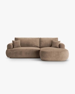 COLTAR EXTENSIBIL ELLA, PE DREAPTA, BEJ INCHIS, 271X174 CM, TAPITAT CU TAPITERIE DIN TEXTIL CATIFEA VOGUE, MICADONI