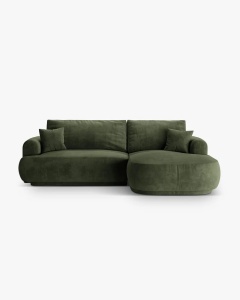 COLTAR EXTENSIBIL ELLA, PE DREAPTA, VERDE, 271X174 CM, TAPITAT CU TAPITERIE DIN TEXTIL CATIFEA VOGUE, MICADONI