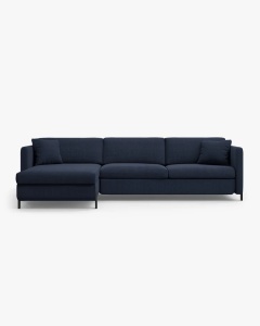 COLTAR EXTENSIBIL GLORIA, ALBASTRU, PE STANGA, 266 CM, TAPITAT CU TAPITERIE DIN TEXTIL STRUCTURAT BJORN, MICADONI