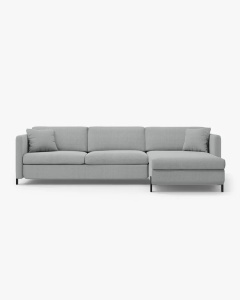 COLTAR EXTENSIBIL GLORIA, GRI DESCHIS, PE DREAPTA, 266 CM, TAPITAT CU TAPITERIE DIN TEXTIL STRUCTURAT BJORN, MICADONI