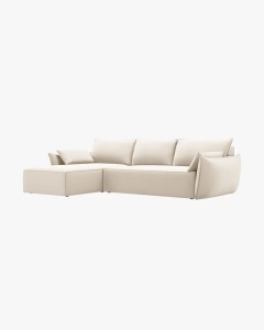 COLTAR EXTENSIBIL KAELLE, 252 CM, PE DREAPTA, BEJ DESCHIS, CU TAPITERIE DIN TEXTIL CATIFEA BLUVEL, MICADONI - Img 3