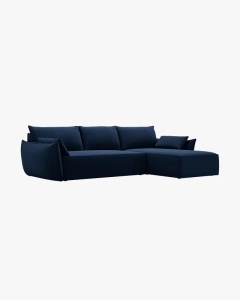 COLTAR EXTENSIBIL KAELLE, 252 CM, PE STANGA, ALBASTRU ROYAL, CU TAPITERIE DIN TEXTIL CATIFEA BLUVEL, MICADONI - Img 3
