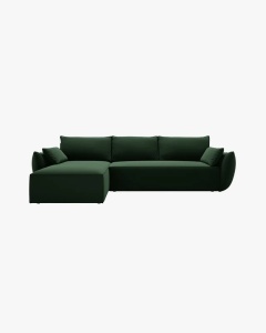COLTAR EXTENSIBIL KAELLE, 252 CM, PE STANGA, VERDE SMARALD, CU TAPITERIE DIN TEXTIL CATIFEA BLUVEL, MICADONI
