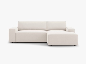 COLTAR EXTENSIBIL, PE DREAPTA, JODIE, 246X151 CM, BEJ DESCHIS, TAPITAT CU TAPITERIE DIN TEXTIL STRUCTURAT MEGAN, MICADONI