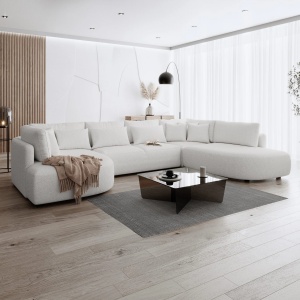COLTAR FIX IN FORMA DE U, 380CM, CONFECTIONAT DIN MATERIAL TIP CHENILLE, BEJ, JACOBS, STIL MODERN - Img 7