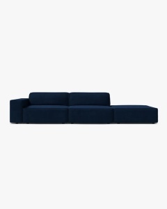 COLTAR JODIE, 262X99 CM, PE DREAPTA, CU 3 LOCURI, ALBASTRU ROYAL, TAPITAT CU TAPITERIE DIN TEXTIL CATIFEA BLUVEL, MICADONI