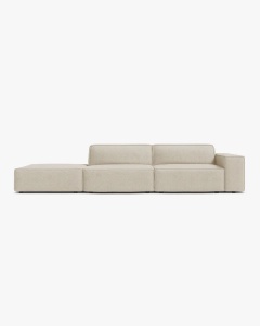 COLTAR JODIE, 262X99 CM, PE STANGA, CU 3 LOCURI, BEJ, TAPITAT CU TAPITERIE DIN TEXTIL BOUCLE BALOO, MICADONI
